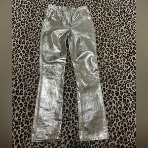 Helmut Lang metallic silver leather trousers size 6